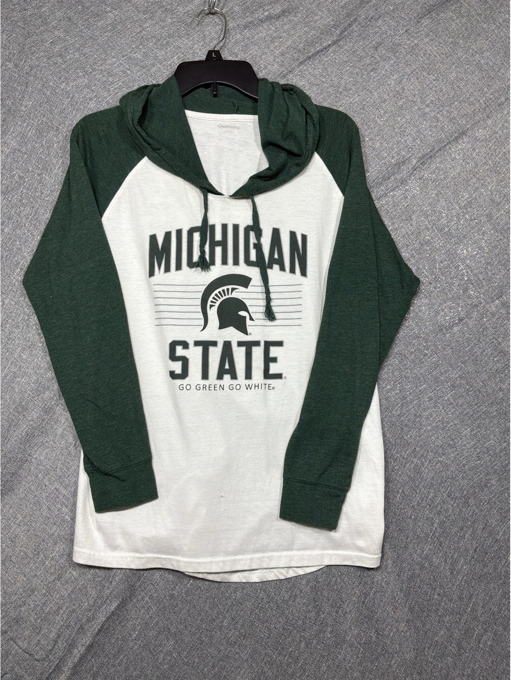 Michigan State Men's Hoodie Green and White Raglan Sleeve Pullover